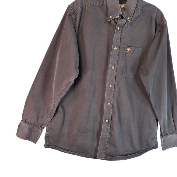 Ariat Button Down Long Sleeve Shirt Mens Size Medium Faded Black Cotton Twill - Picture 2 of 12